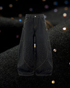 Colorful Rhinestone Raw Barrel Jeans | Flation Streetwear