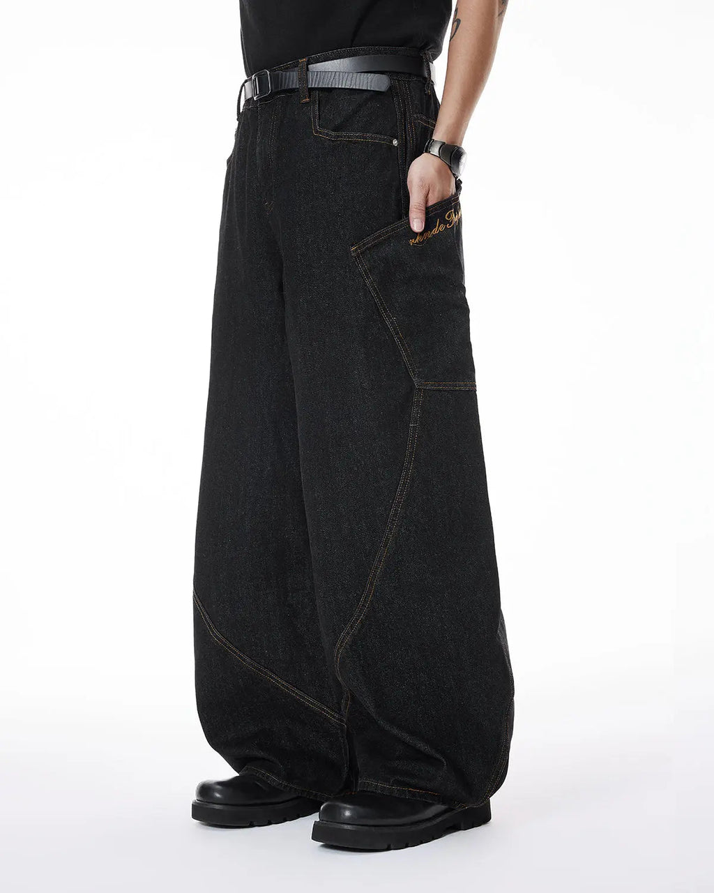 Colorful Rhinestone Raw Barrel Jeans | Flation Streetwear