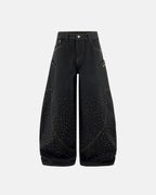 Colorful Rhinestone Raw Barrel Jeans | Flation Streetwear