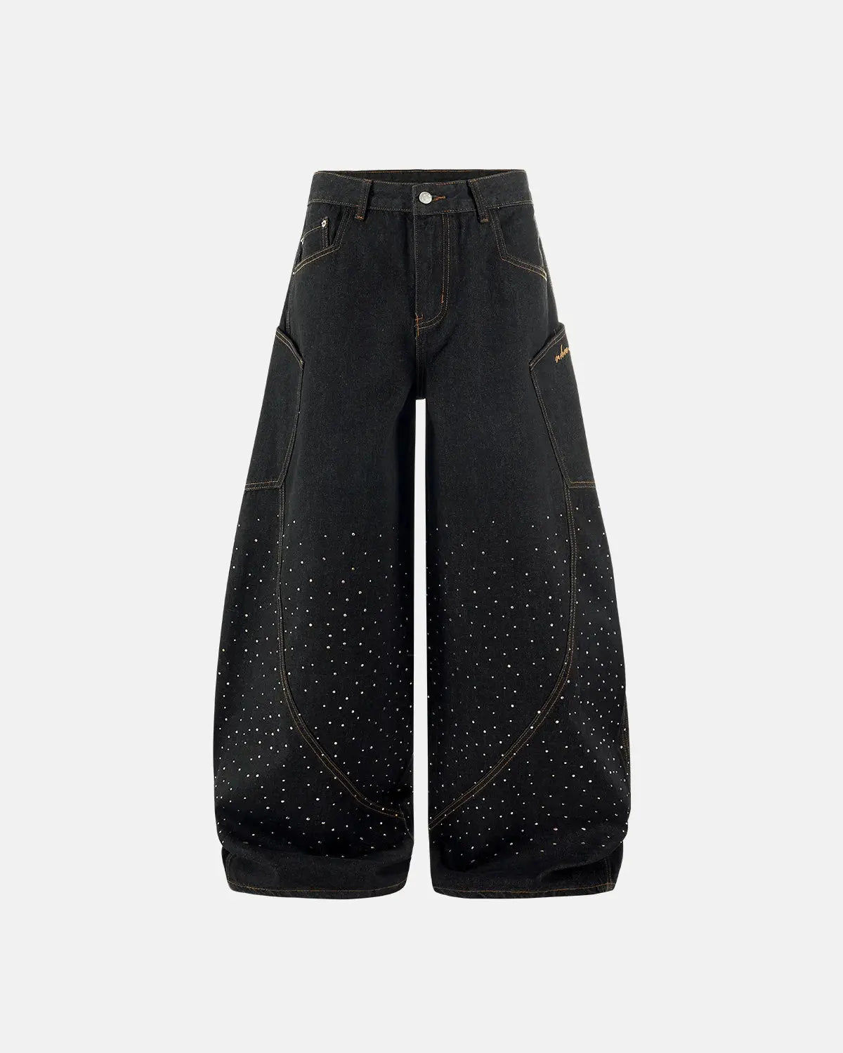 Colorful Rhinestone Raw Barrel Jeans | Flation Streetwear