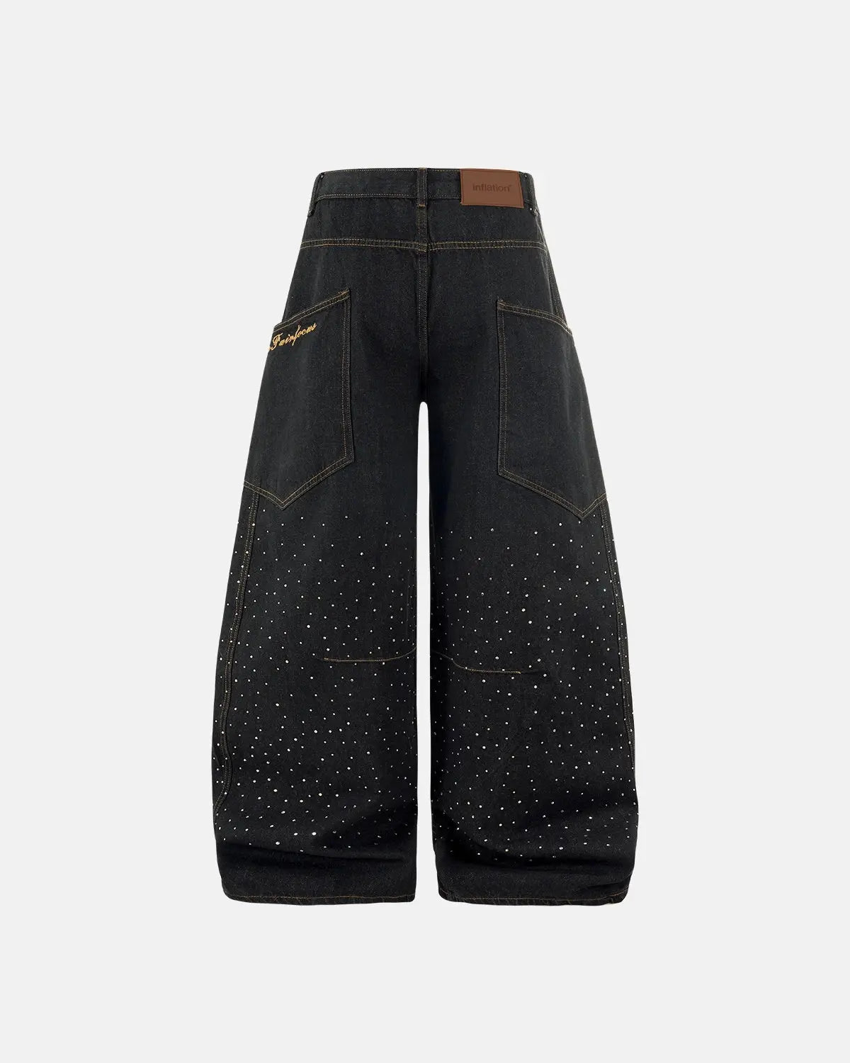 Colorful Rhinestone Raw Barrel Jeans | Flation Streetwear