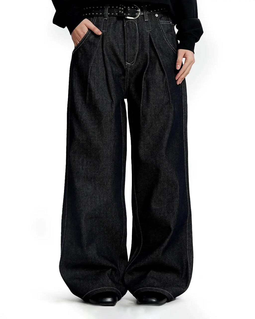 Contrast Stitching Raw Baggy Jeans | Flation Streetwear