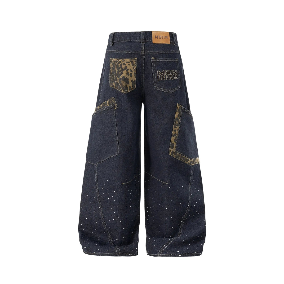 Leopard Patch Rhinestone Barrel Jeans | Flation Streetwear