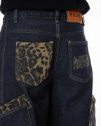 Leopard Patch Rhinestone Barrel Jeans | Flation Streetwear