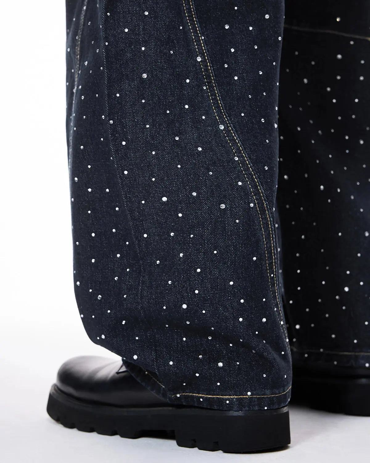 Leopard Patch Rhinestone Barrel Jeans | Flation Streetwear