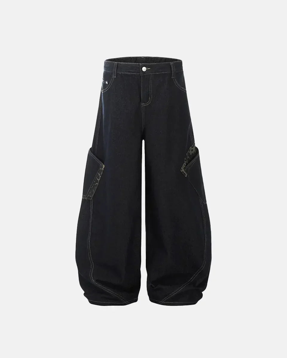 Leopard Patchwork Barrel Jeans | Flation Streetwear