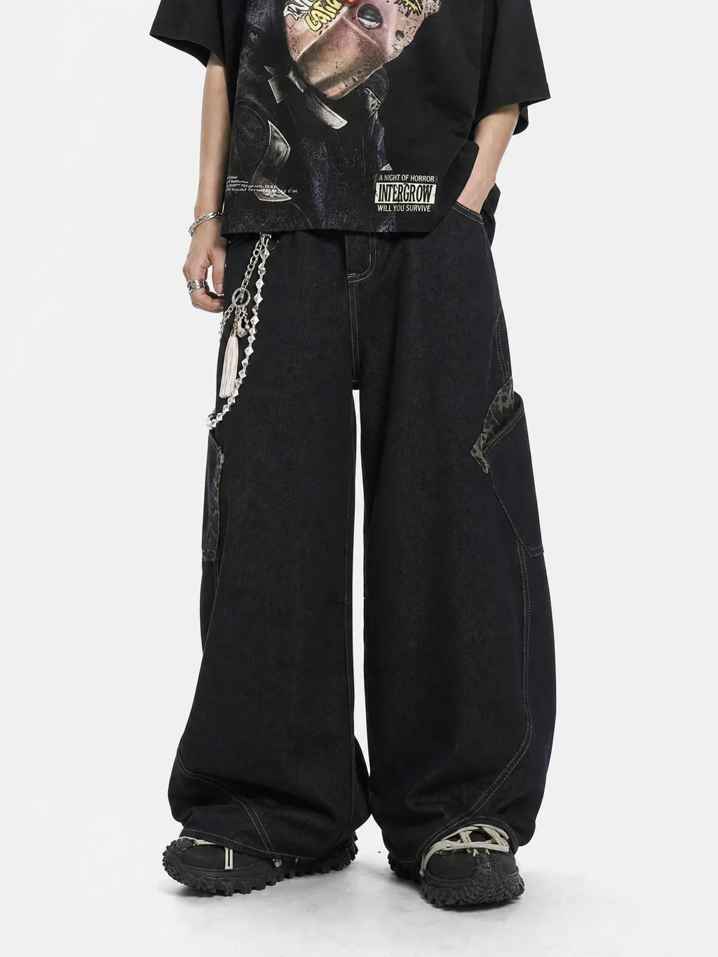Leopard Patchwork Barrel Jeans | Flation Streetwear