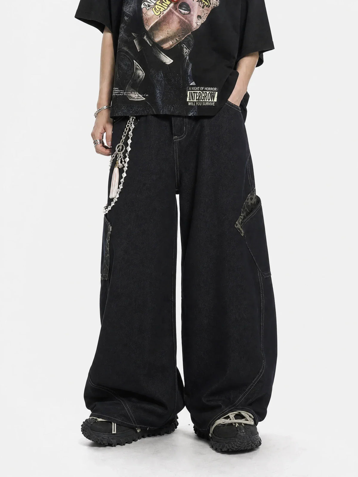 Leopard Patchwork Barrel Jeans | Flation Streetwear