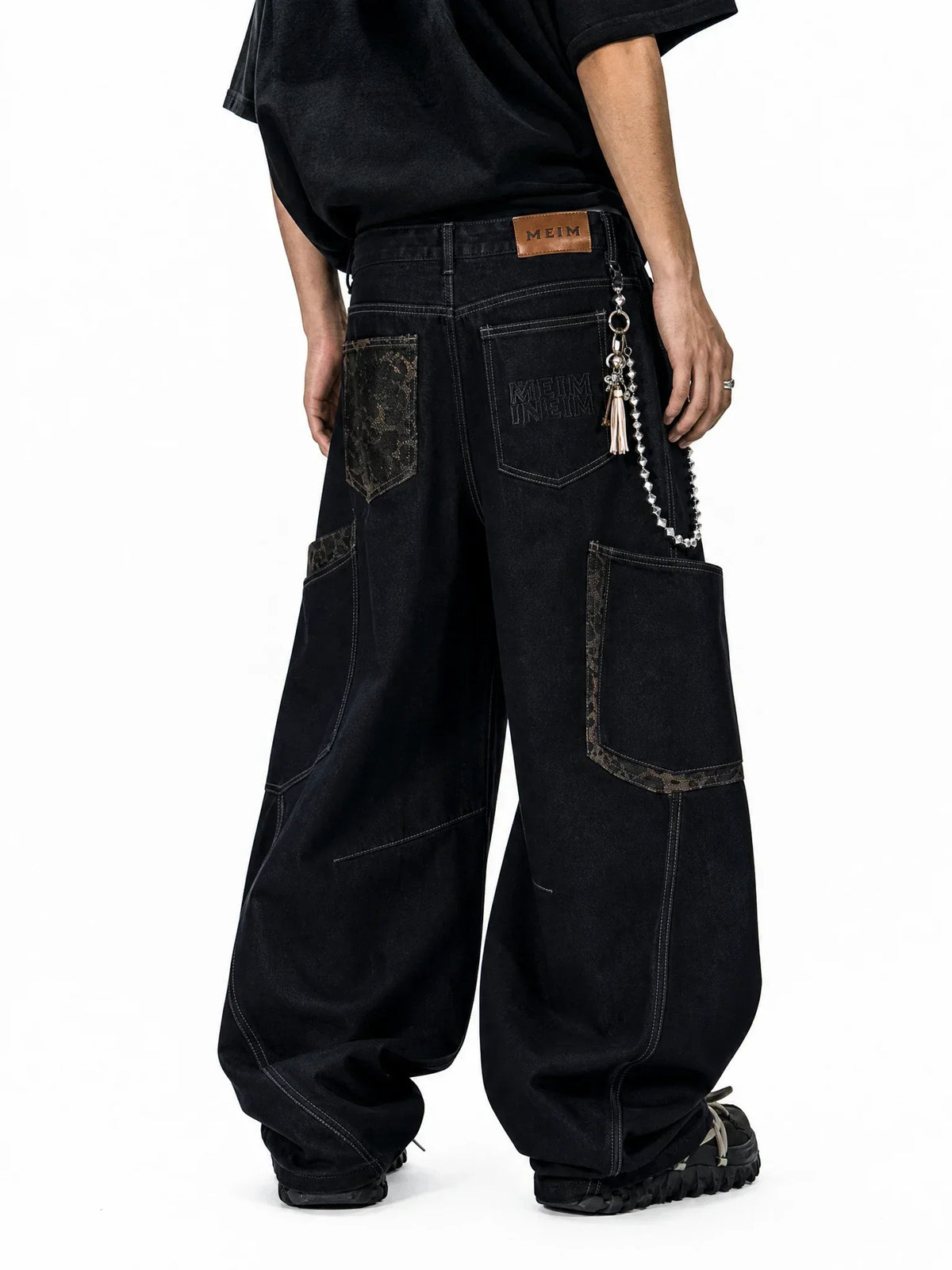 Leopard Patchwork Barrel Jeans | Flation Streetwear