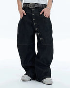 Buttons Up Raw Baggy Jeans | Flation Streetwear