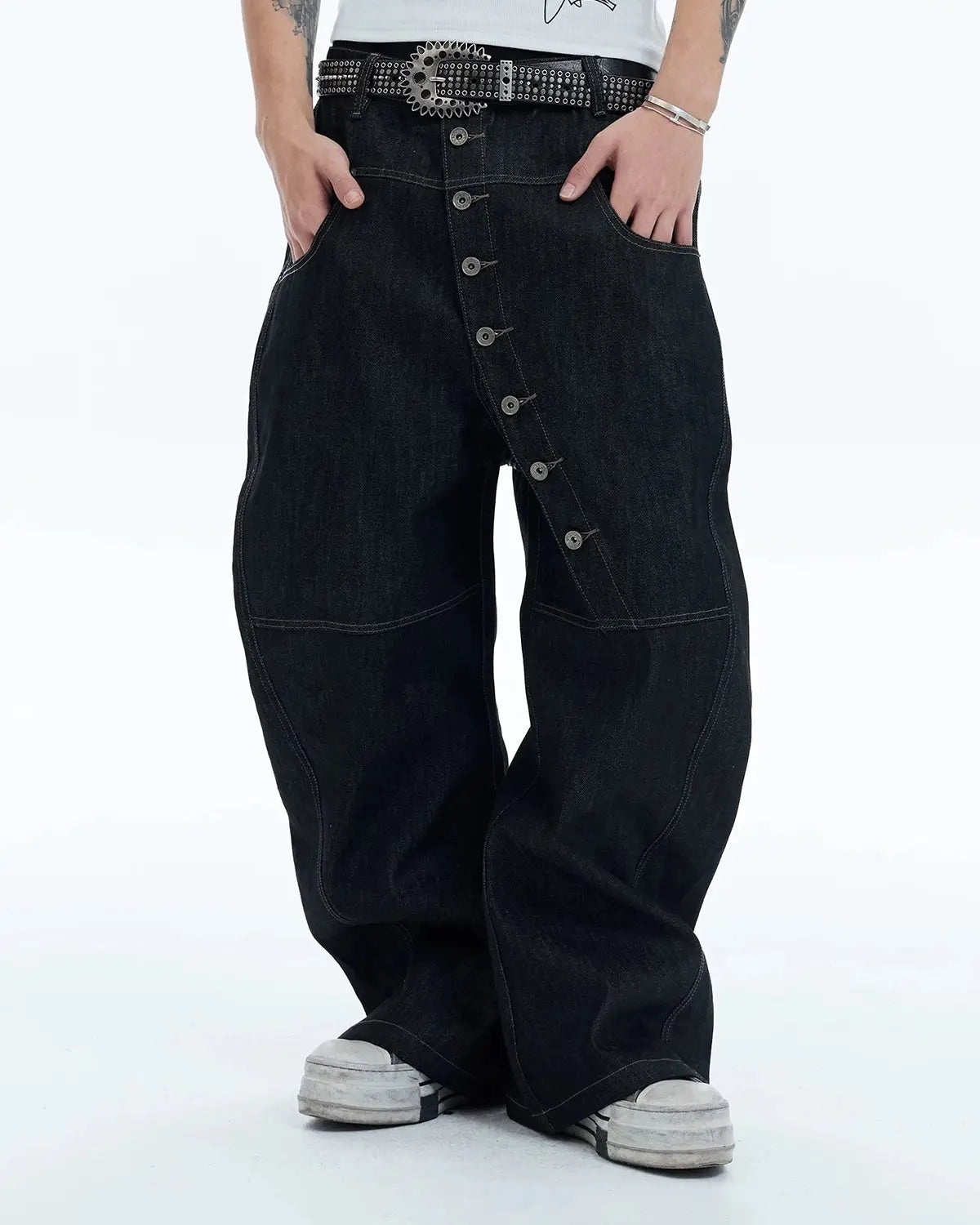 Buttons Up Raw Baggy Jeans | Flation Streetwear