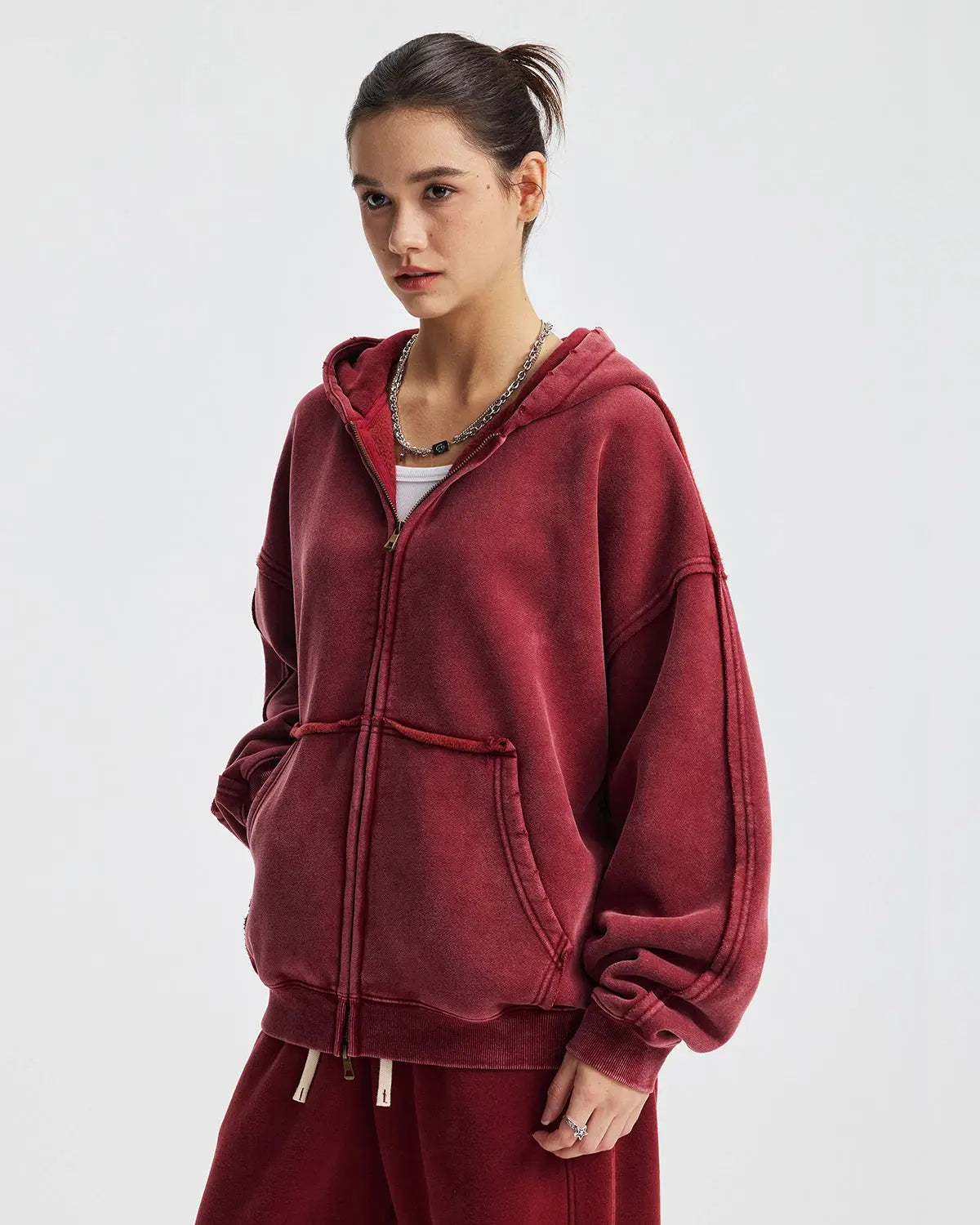 Distressed Acid Wash Double Zip Up Hoodies | Flation Streetwear