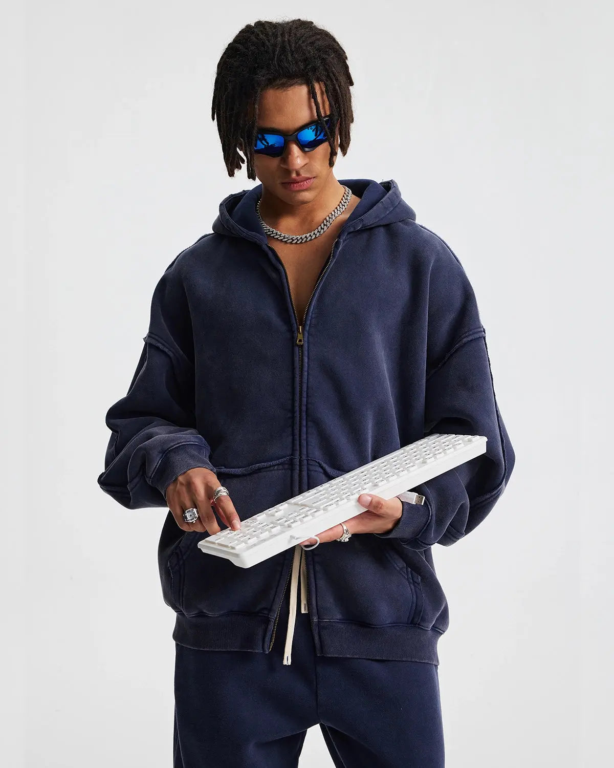 Distressed Acid Wash Double Zip Up Hoodies | Flation Streetwear