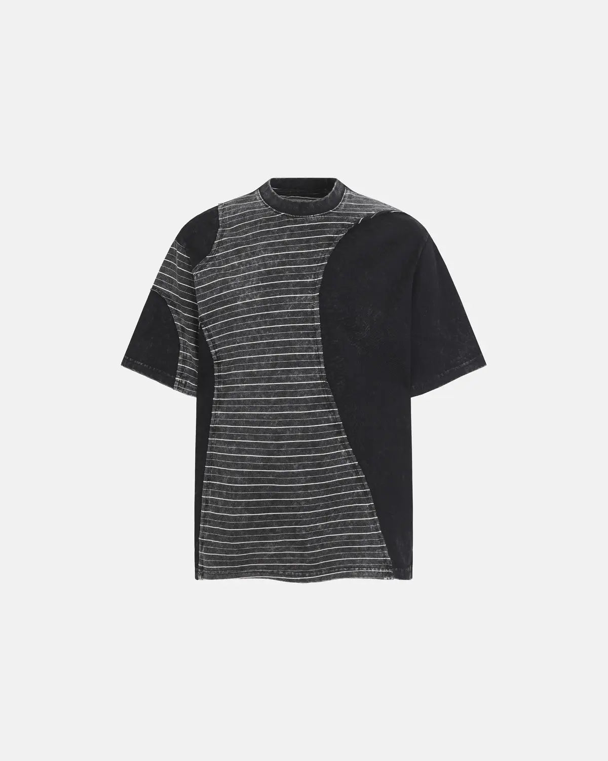 Striped Patchwork Washed T-Shirt | Flation Streetwear
