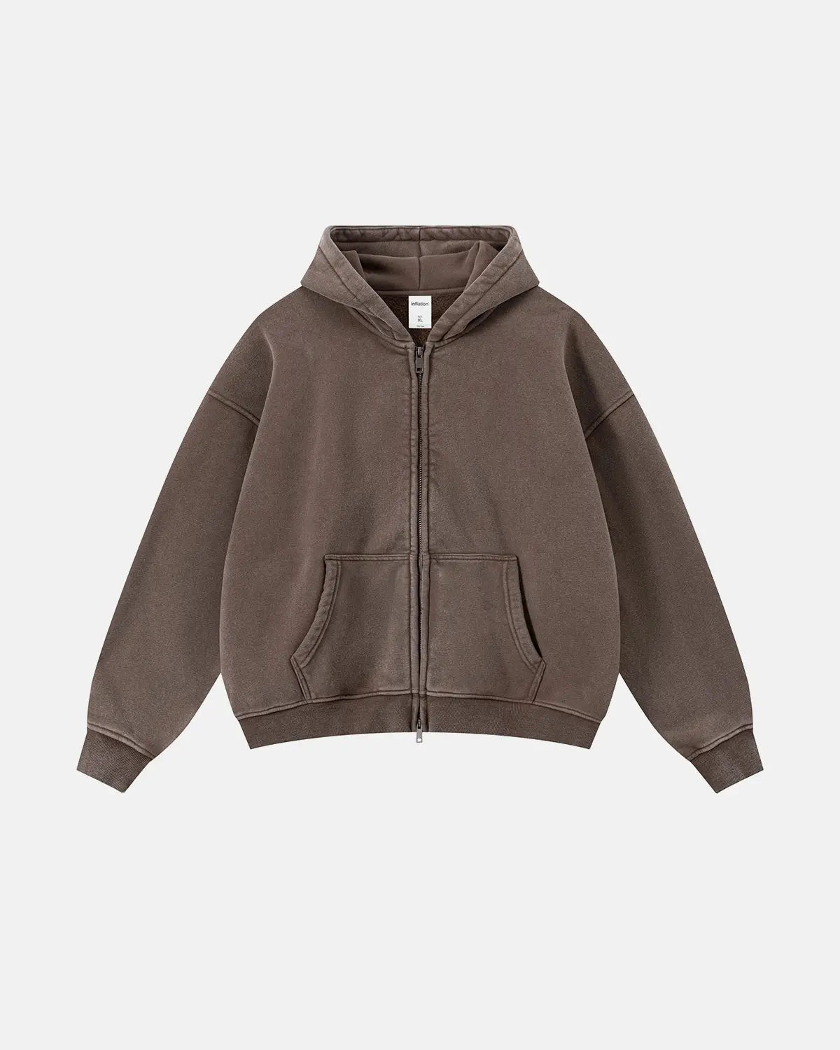 Vintage Washed Fleece Boxy Zip Hoodie | Flation Streetwear