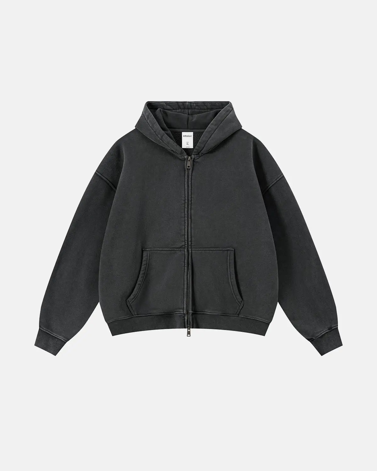 Vintage Washed Fleece Boxy Zip Hoodie | Flation Streetwear