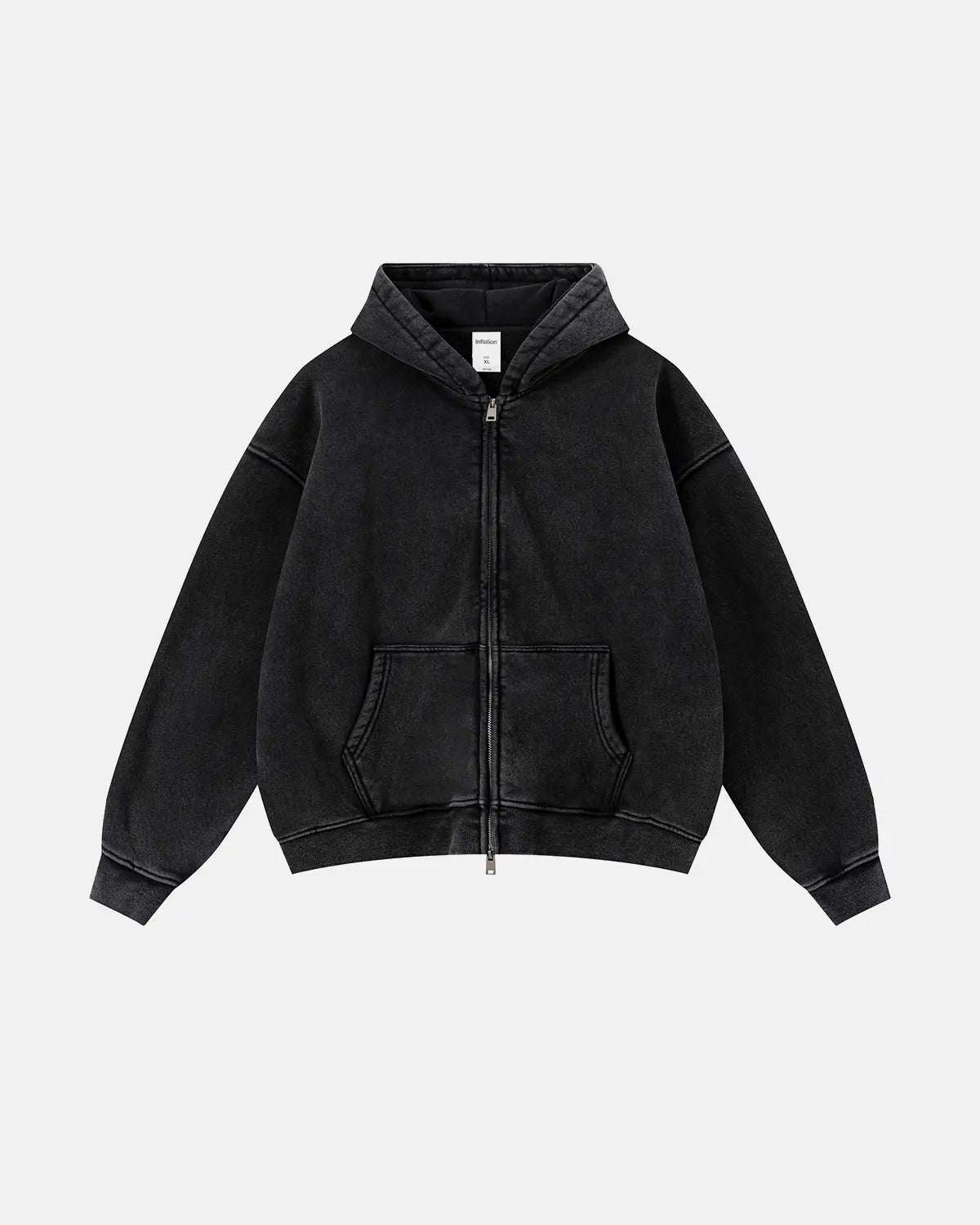 Vintage Washed Fleece Boxy Zip Hoodie | Flation Streetwear