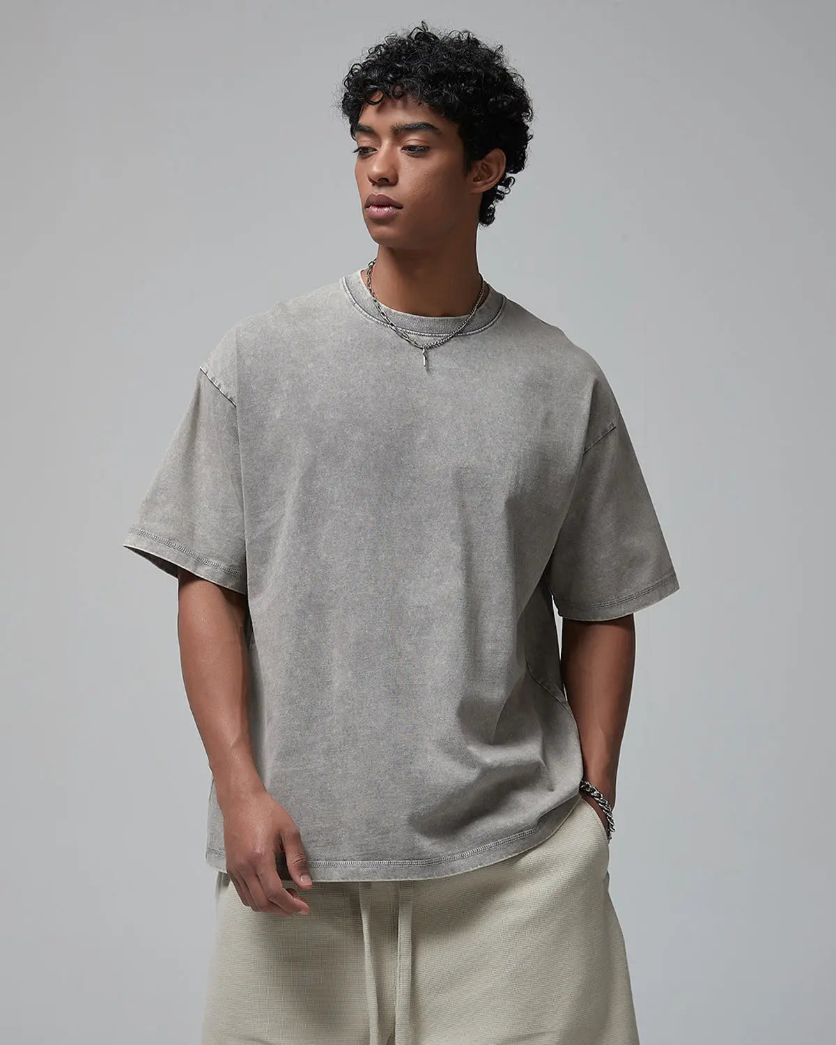 Mock Neck Wax Washed T-Shirt | Flation Streetwear
