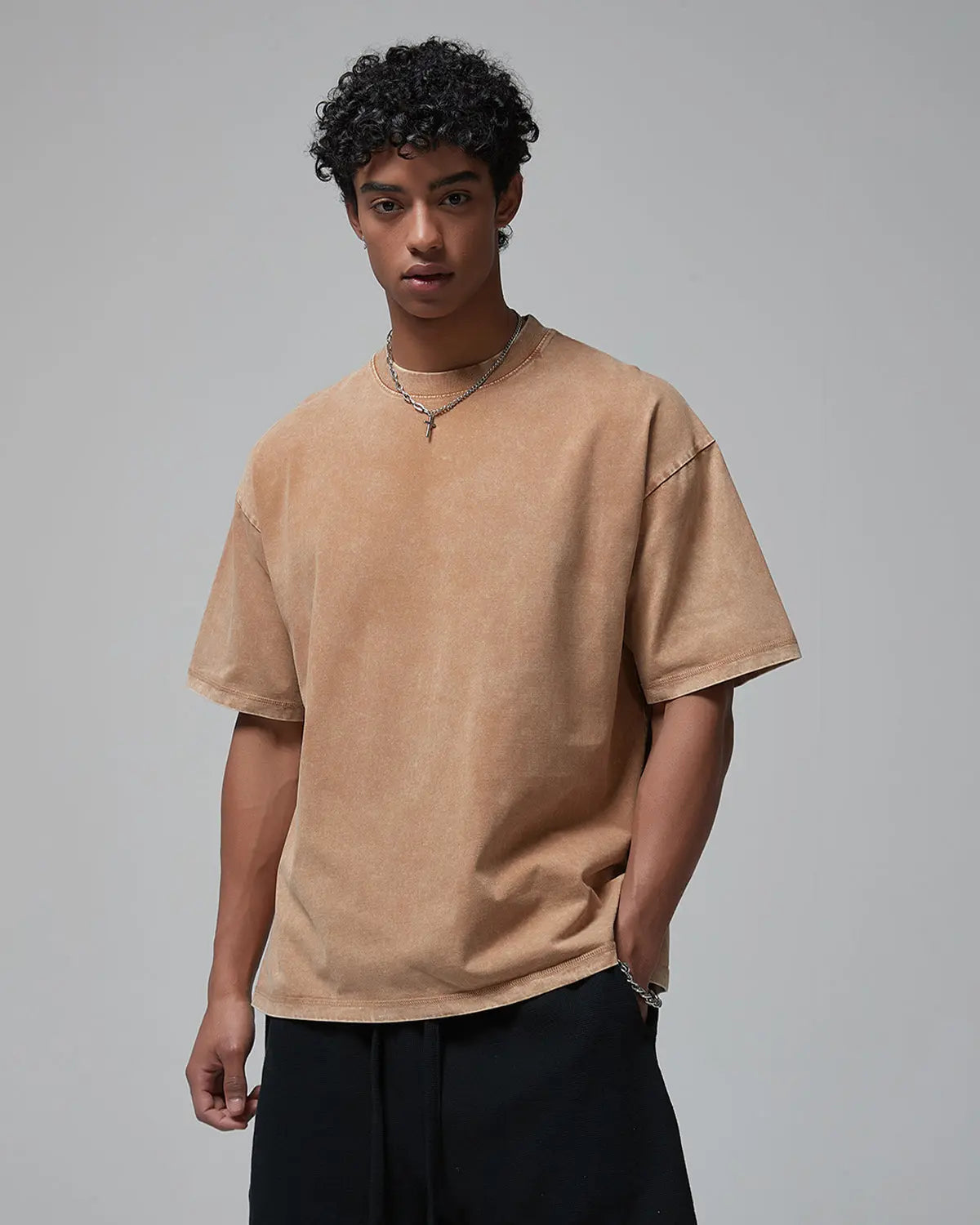 Mock Neck Wax Washed T-Shirt | Flation Streetwear