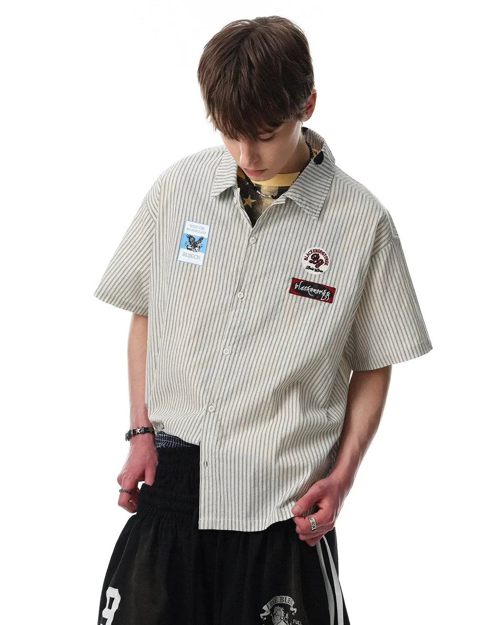Graffiti Patch Striped Shirts | Flation Streetwear