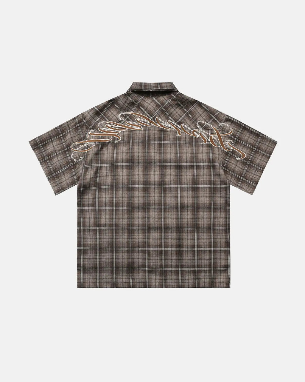 Plaid Script Embroidered Shirt | Flation Streetwear