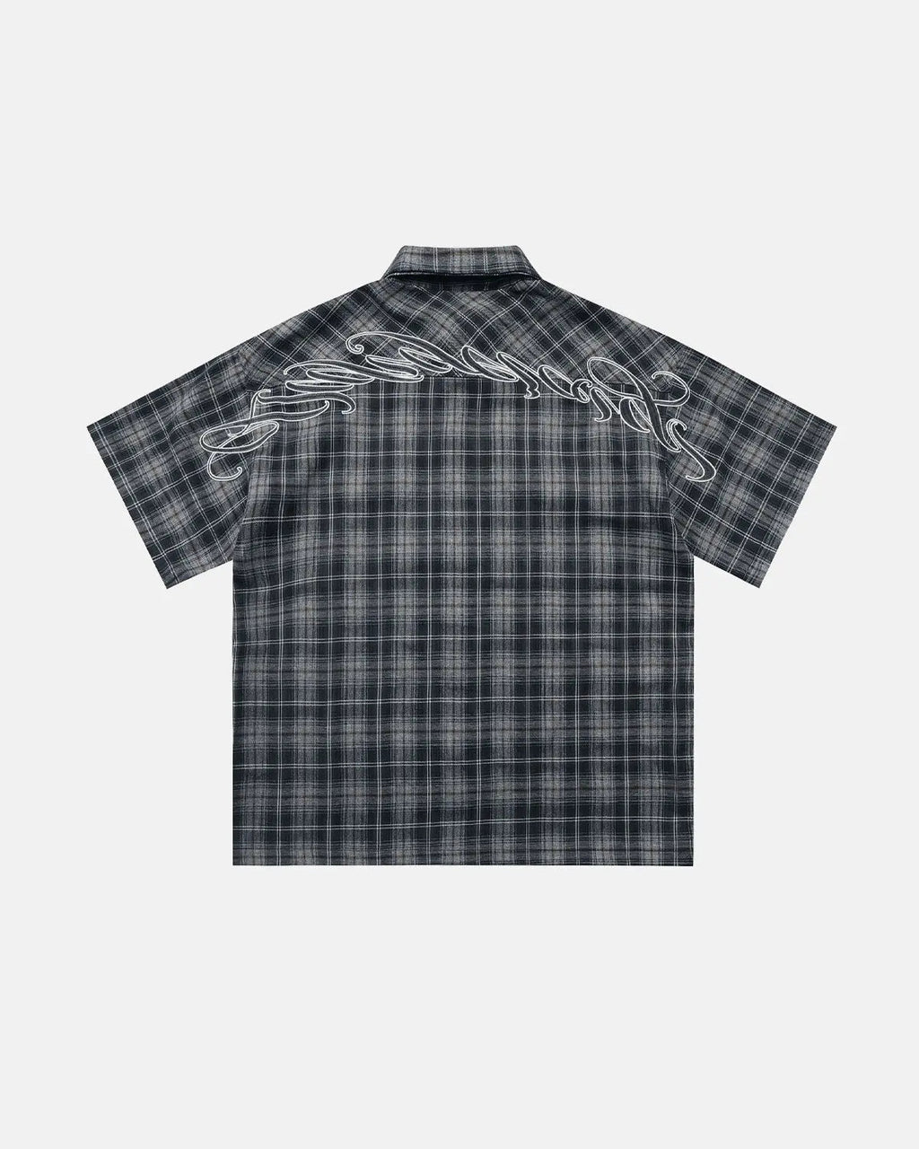 Plaid Script Embroidered Shirt | Flation Streetwear