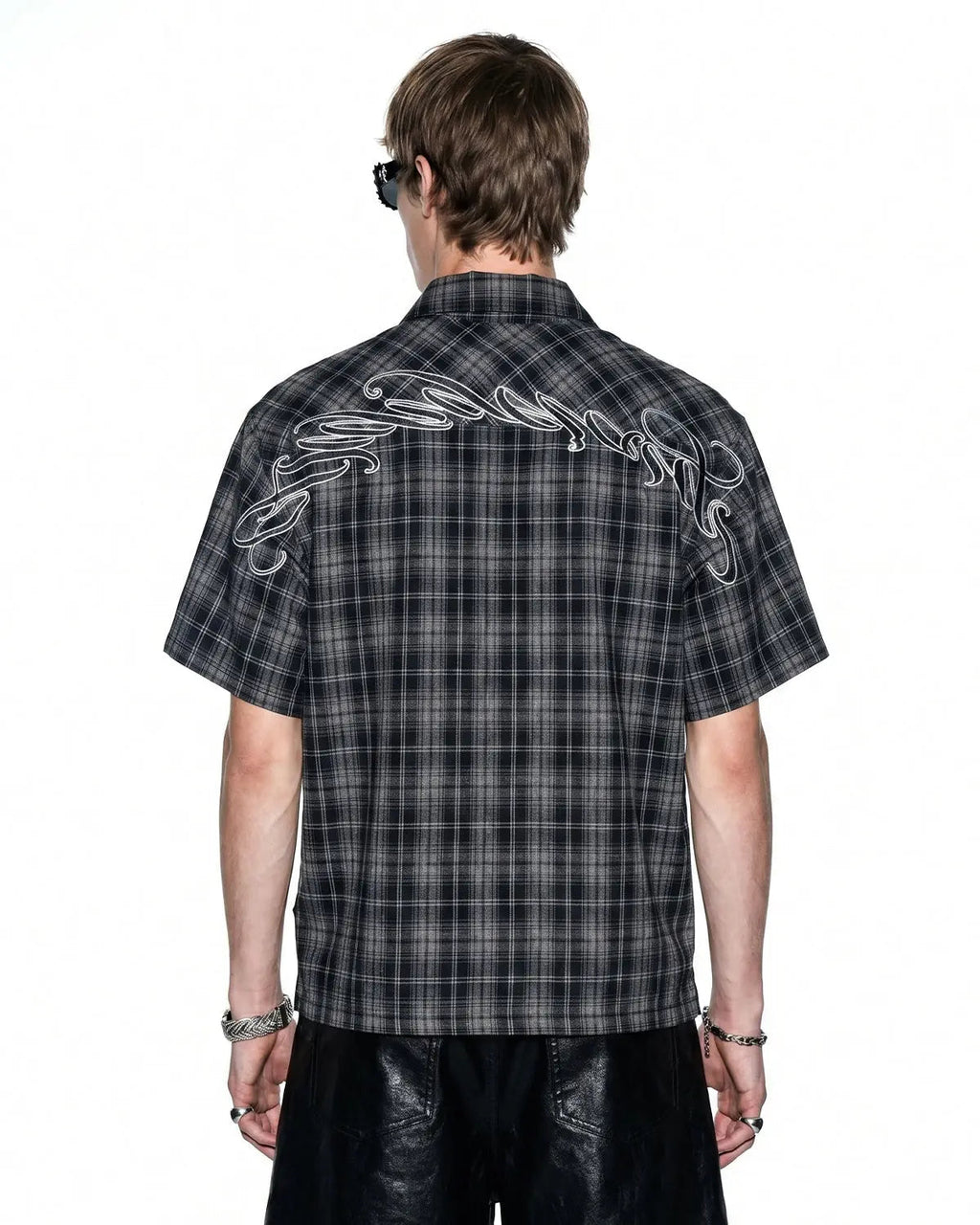 Plaid Script Embroidered Shirt | Flation Streetwear