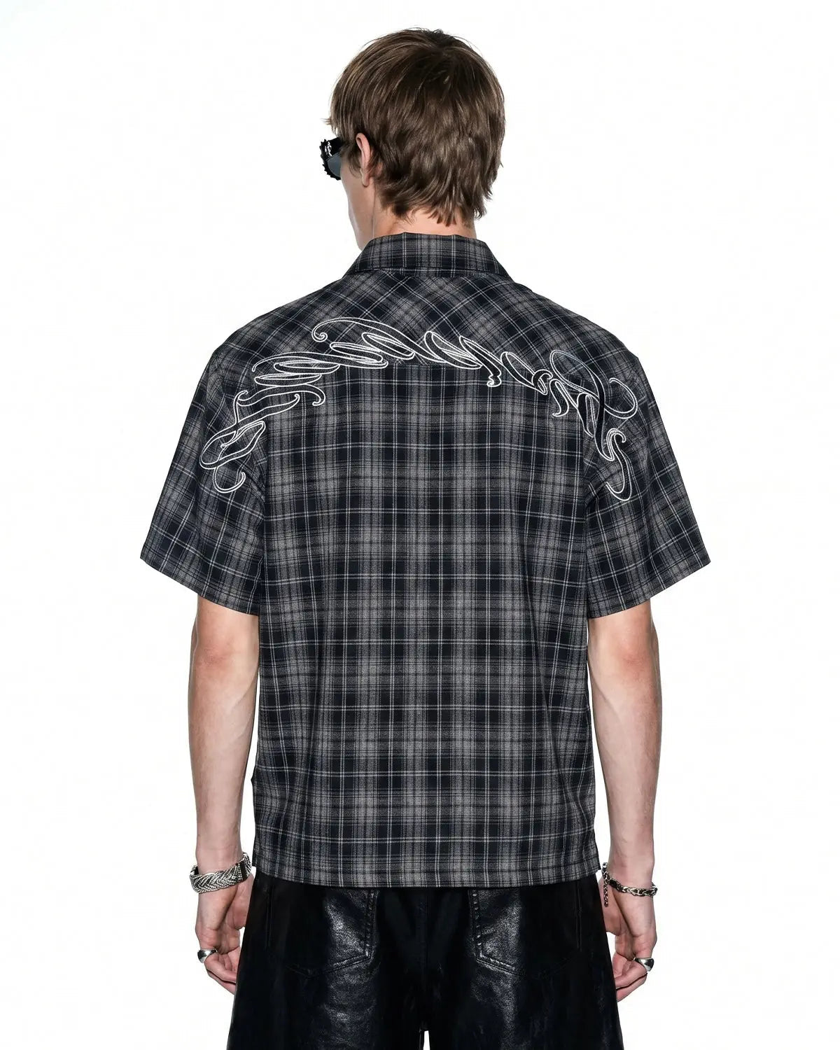 Plaid Script Embroidered Shirt | Flation Streetwear
