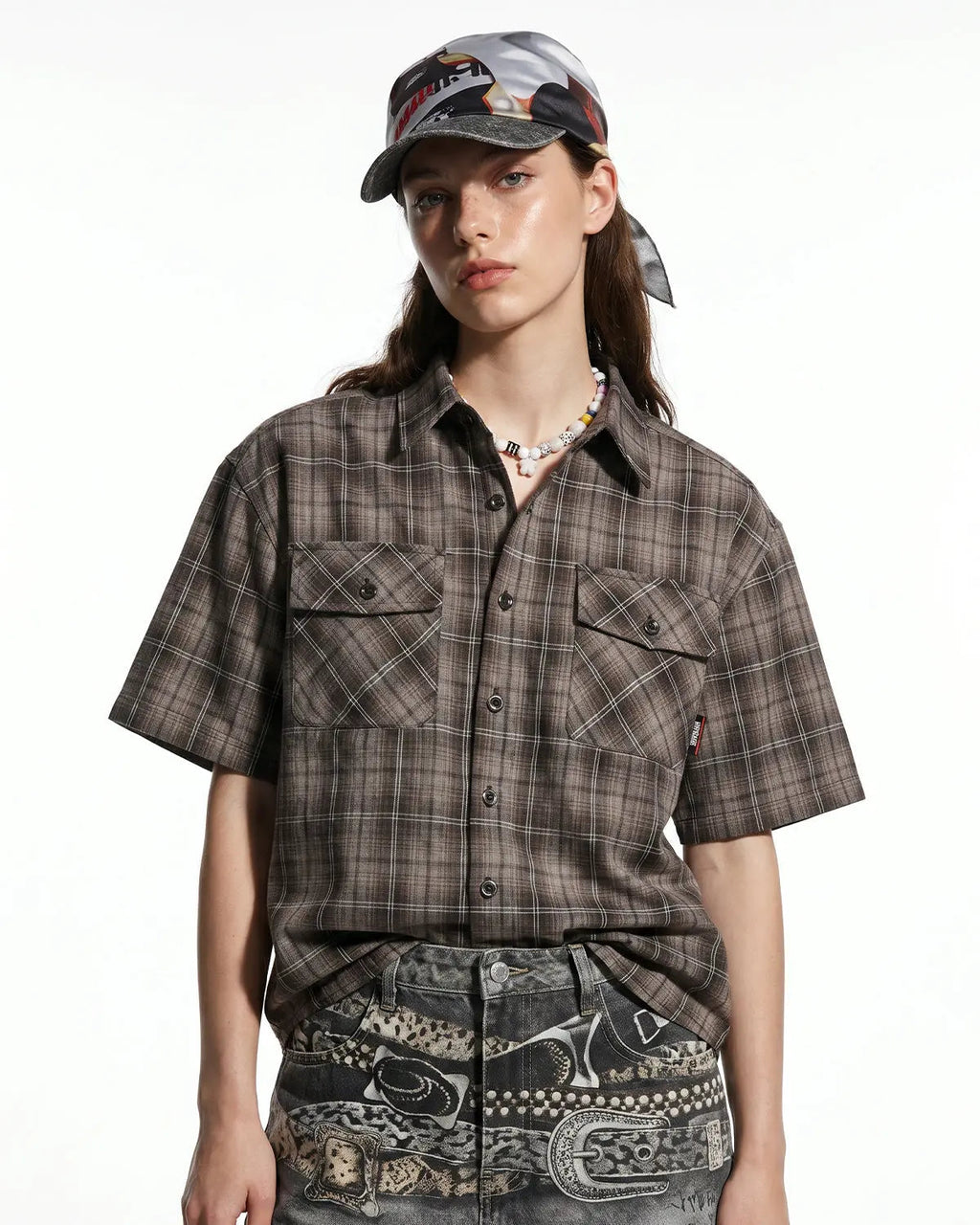 Plaid Script Embroidered Shirt | Flation Streetwear