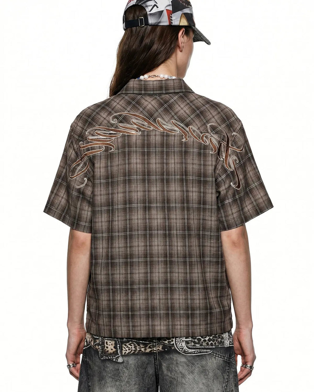 Plaid Script Embroidered Shirt | Flation Streetwear