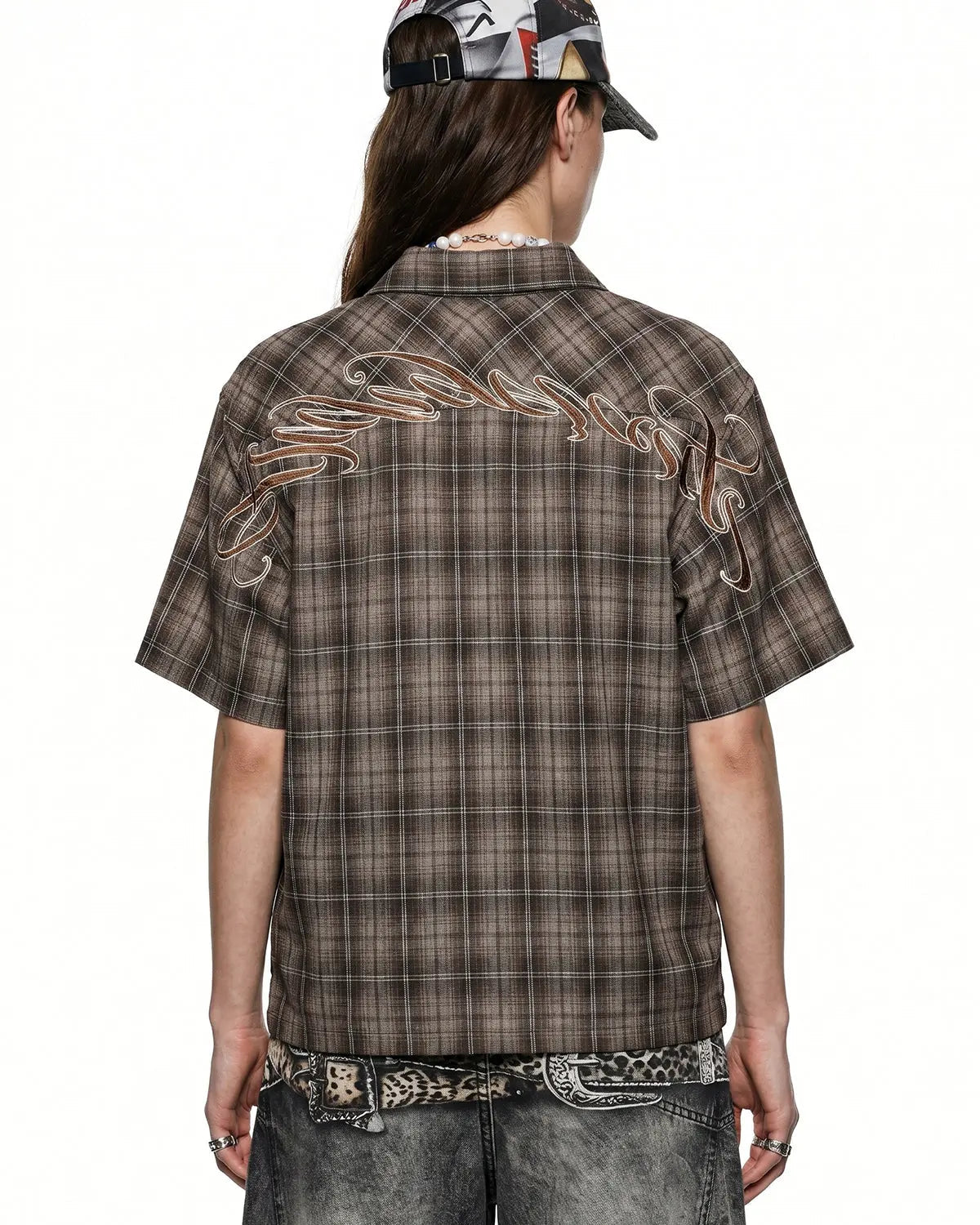 Plaid Script Embroidered Shirt | Flation Streetwear