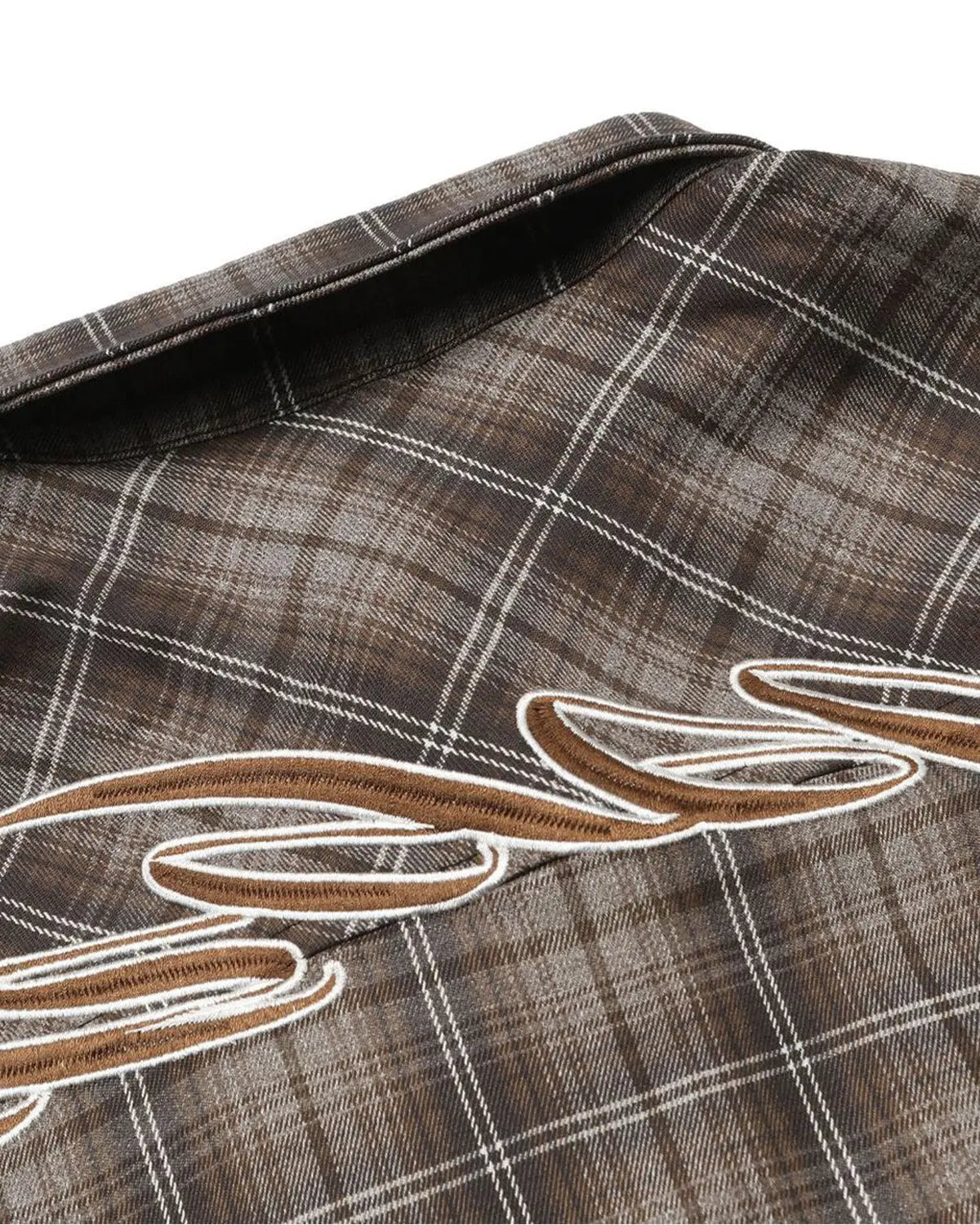 Plaid Script Embroidered Shirt | Flation Streetwear