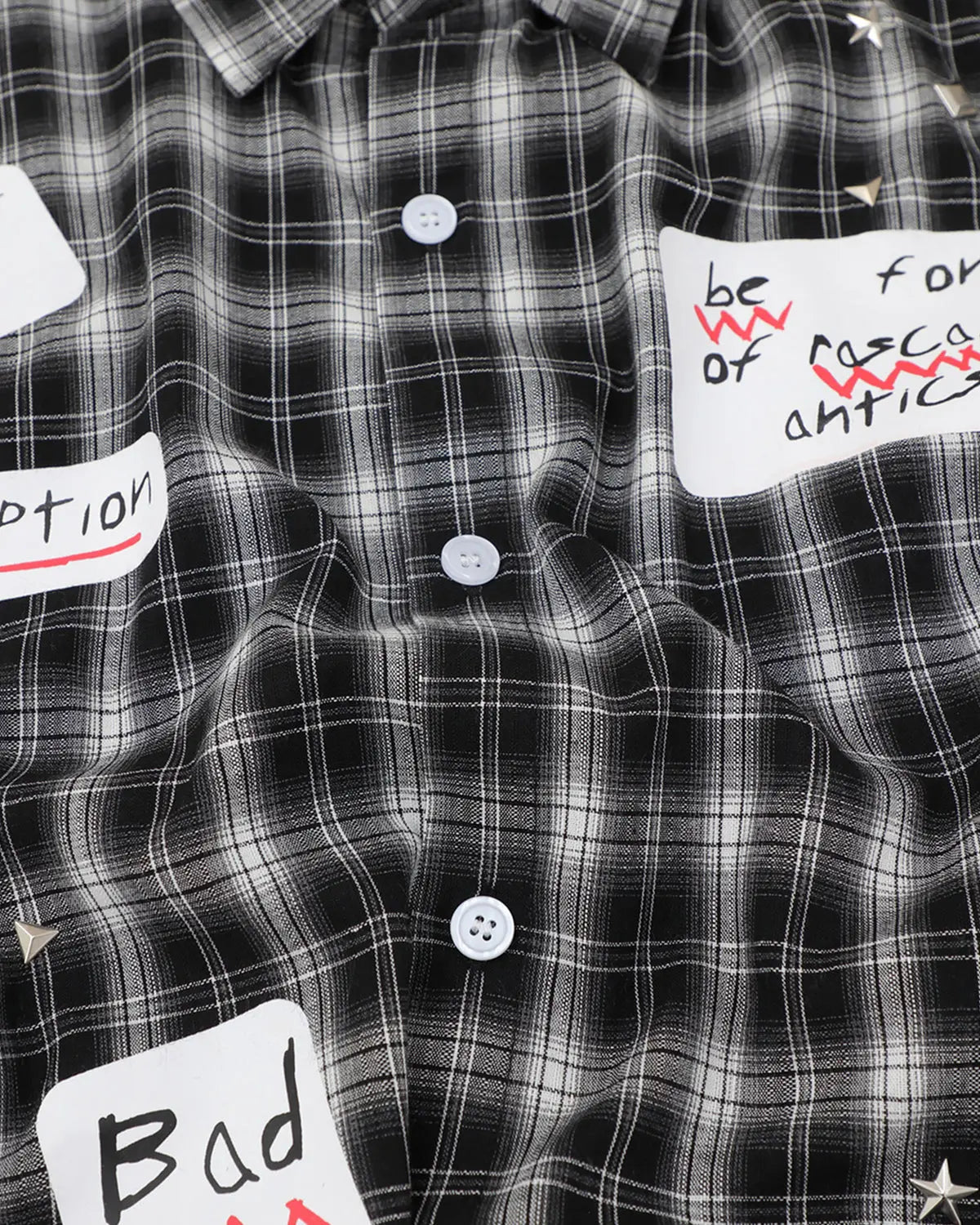 Plaid Sticker Graphic Studded Shirt | Flation Streetwear