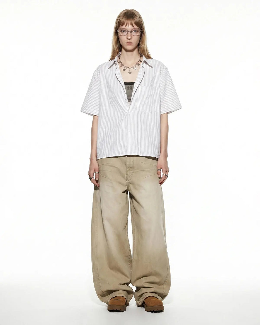 Boxy Striped Short-Sleeve Shirt | Flation Streetwear
