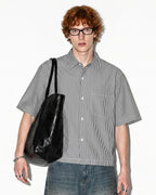 Boxy Striped Short-Sleeve Shirt | Flation Streetwear