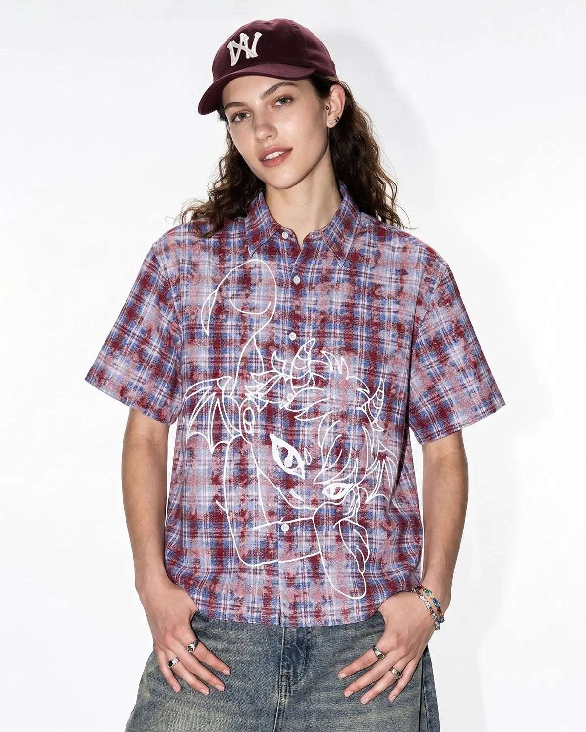 Devil Embroidered Plaid Shirt | Flation Streetwear