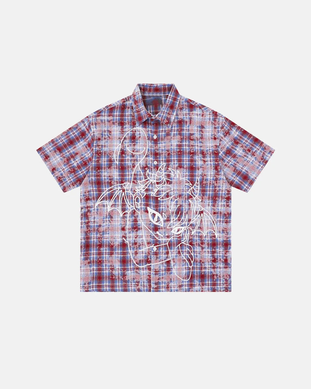 Devil Embroidered Plaid Shirt | Flation Streetwear