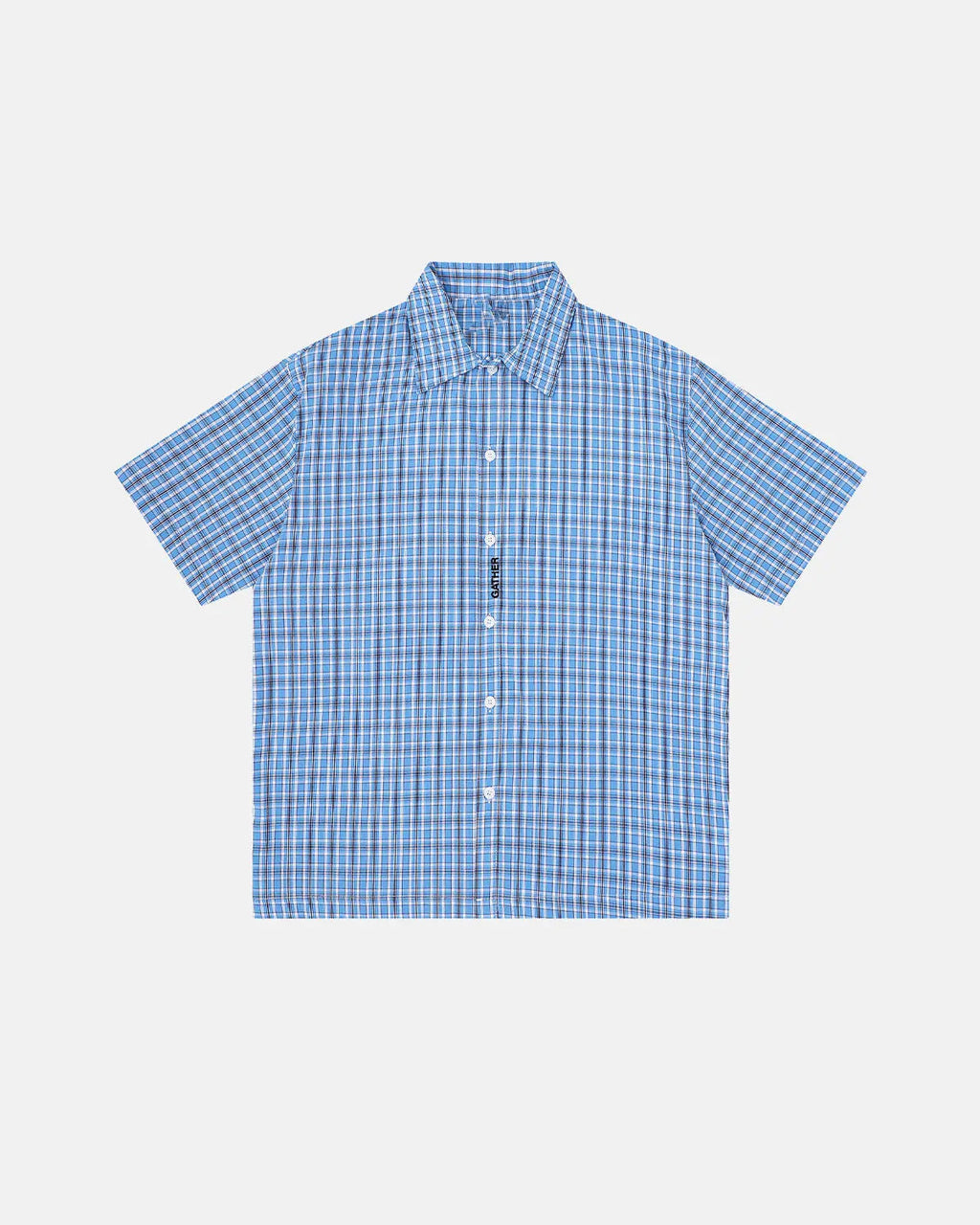 Plaid Script Embroidered Short-Sleeve Shirt | Flation Streetwear