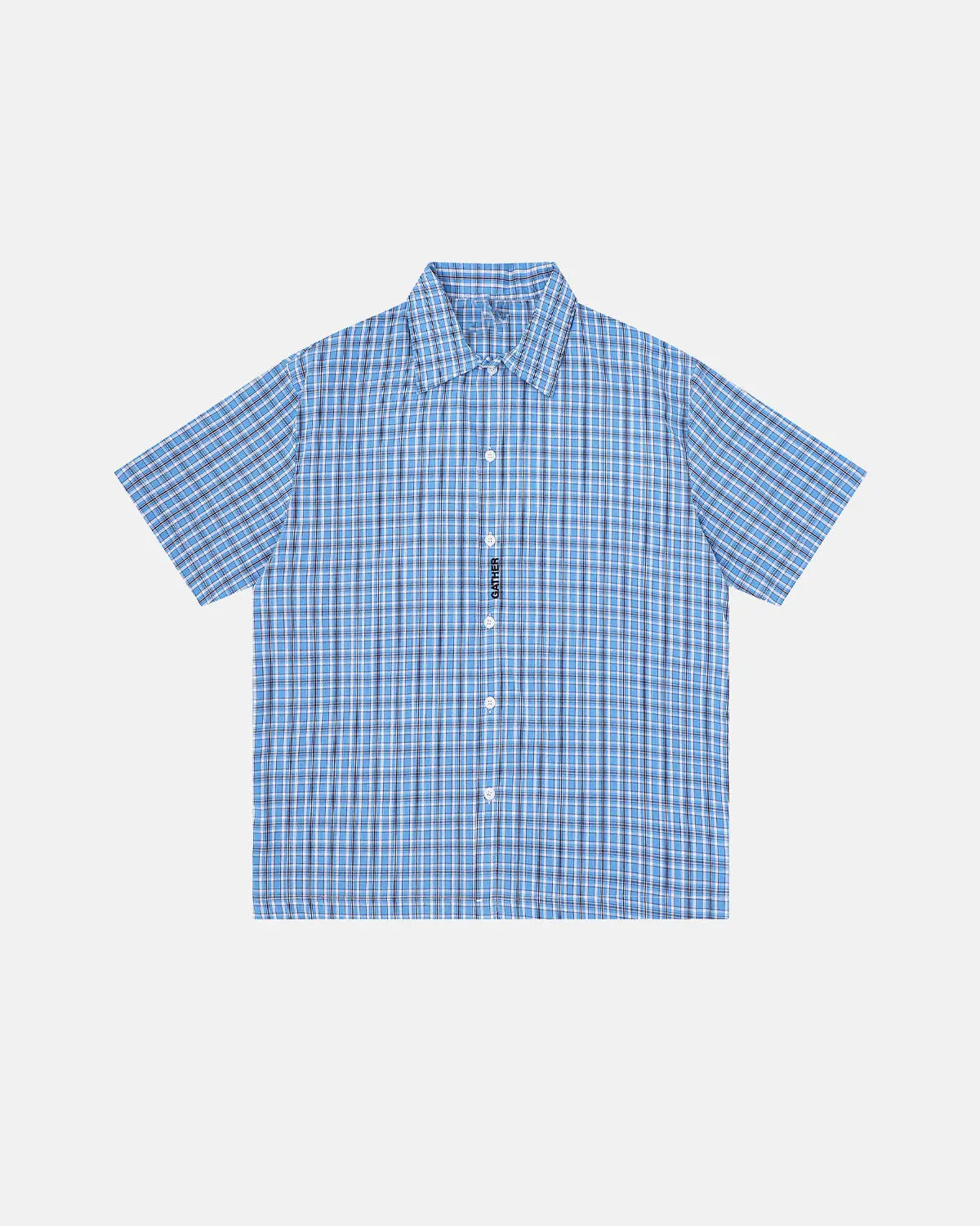 Plaid Script Embroidered Short-Sleeve Shirt | Flation Streetwear