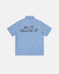 Plaid Script Embroidered Short-Sleeve Shirt | Flation Streetwear