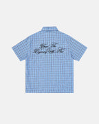 Plaid Script Embroidered Short-Sleeve Shirt | Flation Streetwear