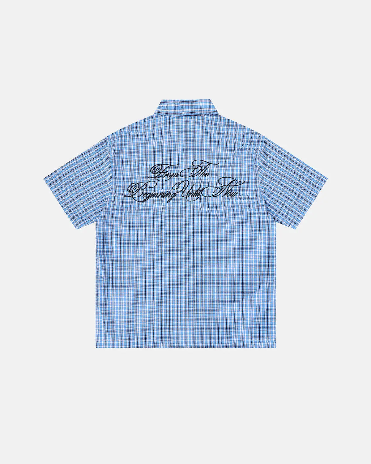 Plaid Script Embroidered Short-Sleeve Shirt | Flation Streetwear