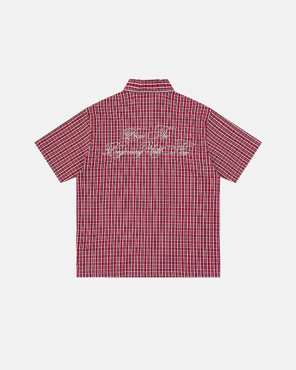 Plaid Script Embroidered Short-Sleeve Shirt | Flation Streetwear