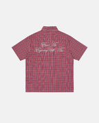 Plaid Script Embroidered Short-Sleeve Shirt | Flation Streetwear