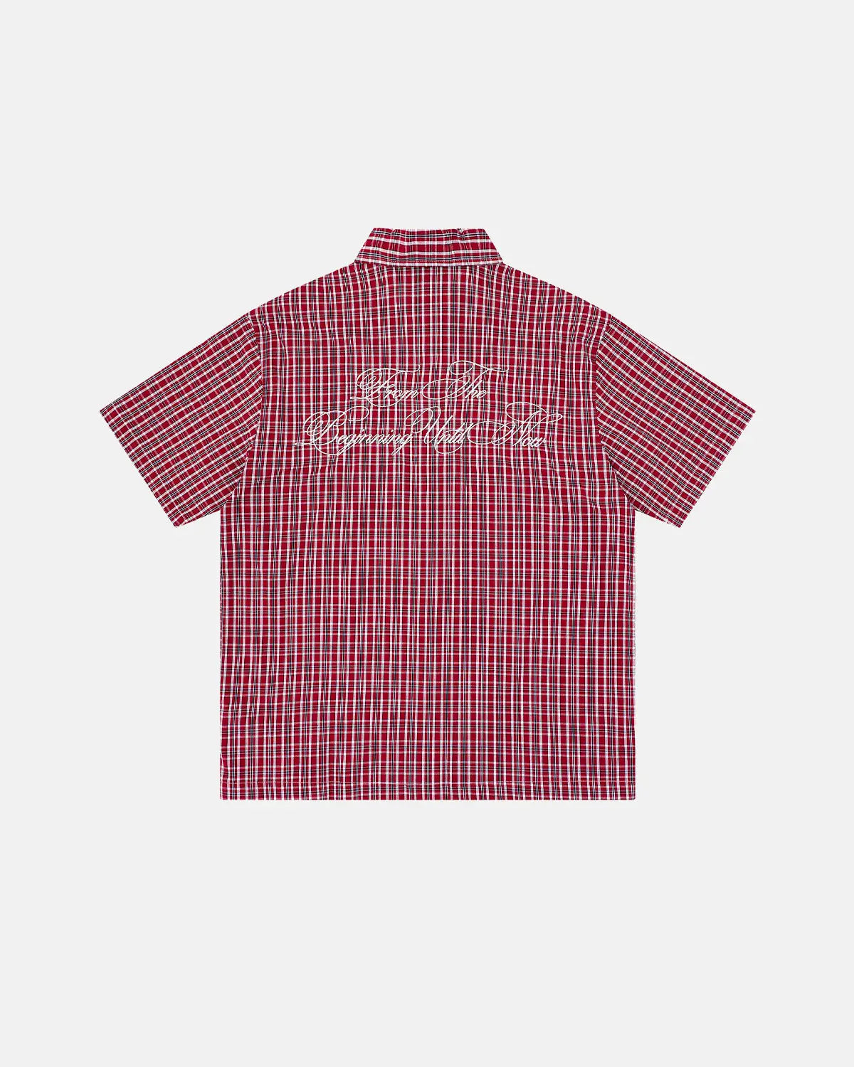 Plaid Script Embroidered Short-Sleeve Shirt | Flation Streetwear