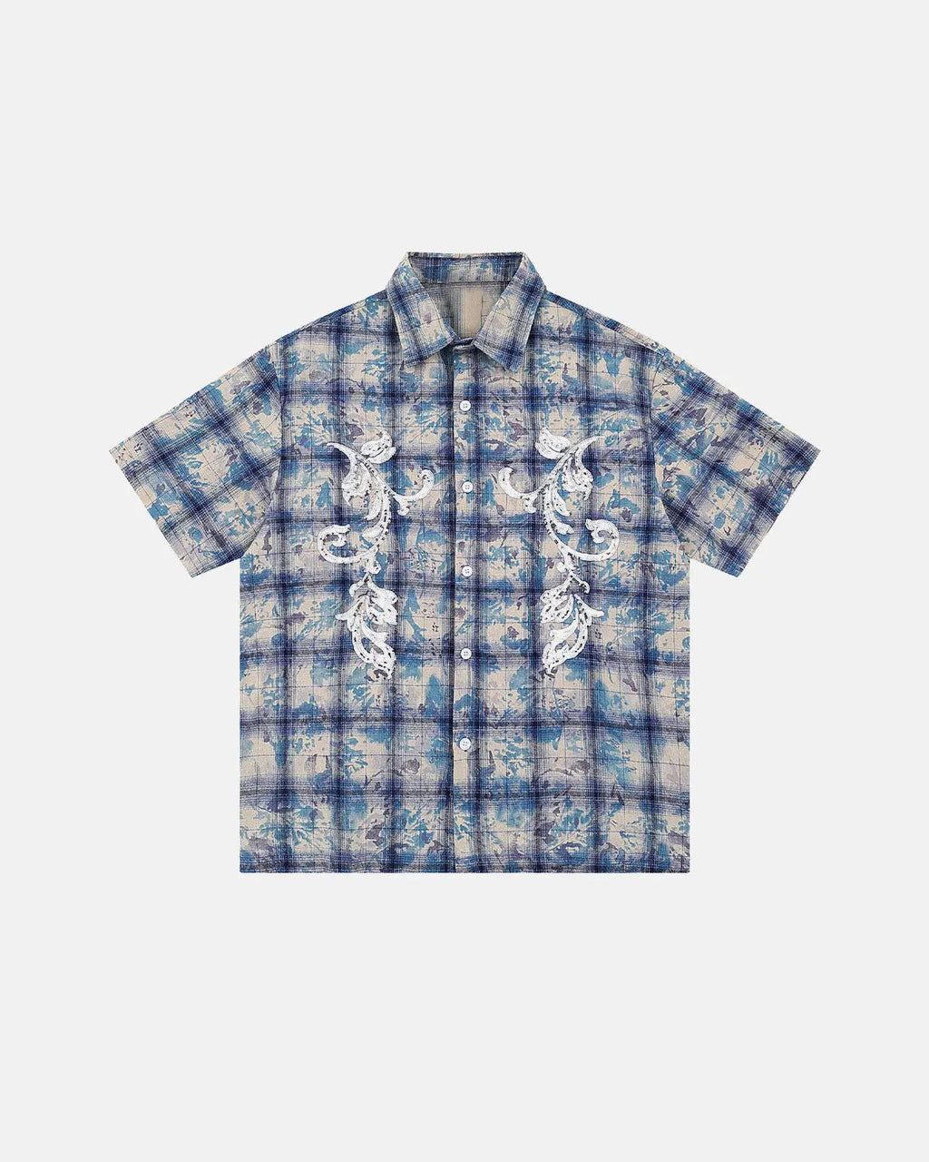 Tie-Dye Plaid Sequin Short-Sleeve Shirt | Flation Streetwear
