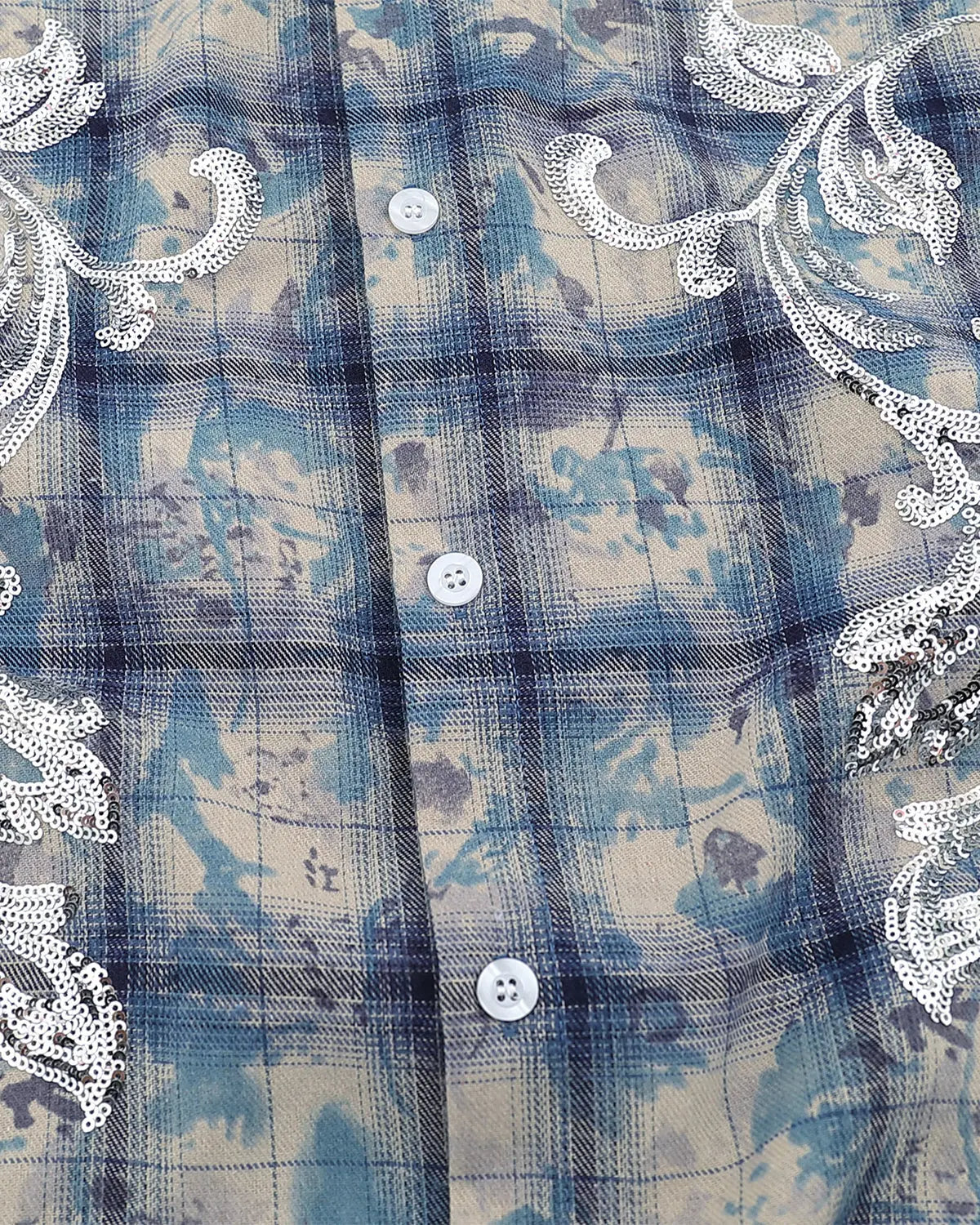 Tie-Dye Plaid Sequin Short-Sleeve Shirt | Flation Streetwear
