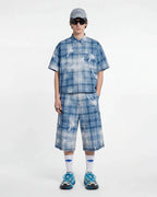 Boxy Tencel Washed Plaid Print Shirt | Flation Streetwear