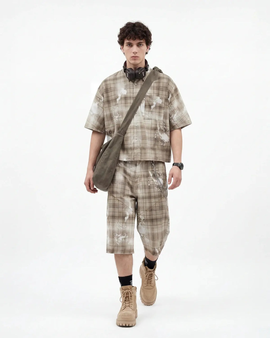 Boxy Tencel Washed Plaid Print Shirt | Flation Streetwear