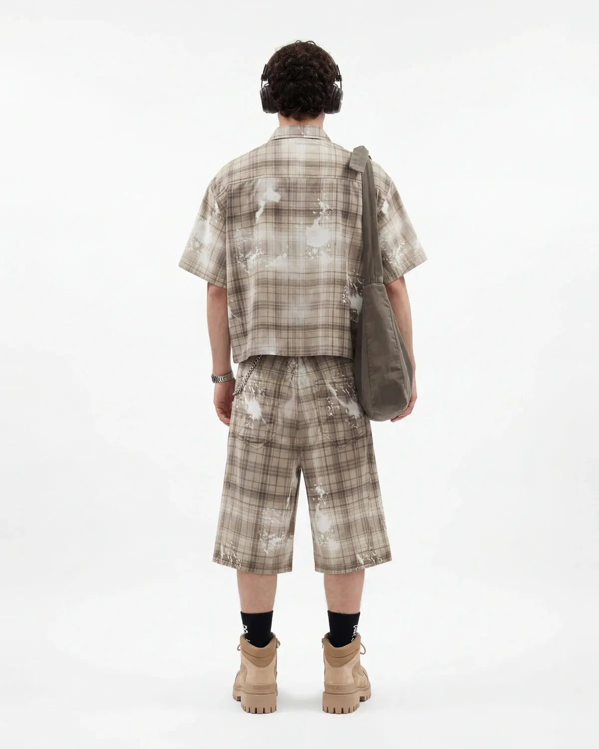 Boxy Tencel Washed Plaid Print Shirt | Flation Streetwear